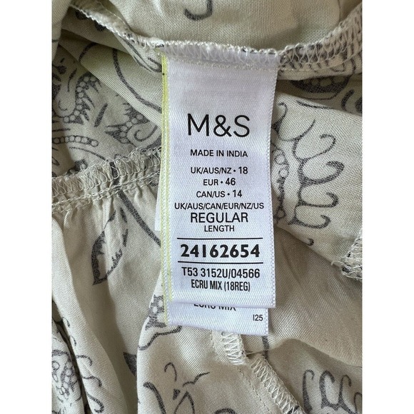 M&S Per Una MIDI Dress Beige Black Tiered Long Sleeve Prairie Cottage US 14 - Picture 9 of 15